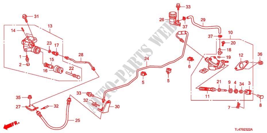 KOPPELING HOOFDCILINDER (DIESEL) (LH) voor Honda ACCORD TOURER 2.2 EXECUTIVE 5 deuren 6-versnellings handgeschakelde versnellingsbak 2009