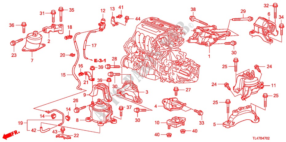 MOTOR BEVESTIGINGEN(2.4L) (MT) voor Honda ACCORD TOURER 2.4 TYPE S 5 deuren 6-versnellings handgeschakelde versnellingsbak 2009