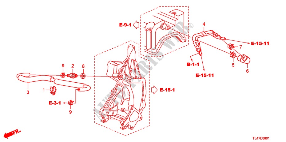 ONTLUCHTSLANG(2.4L) voor Honda ACCORD TOURER 2.4 EXECUTIVE 5 deuren 6-versnellings handgeschakelde versnellingsbak 2009
