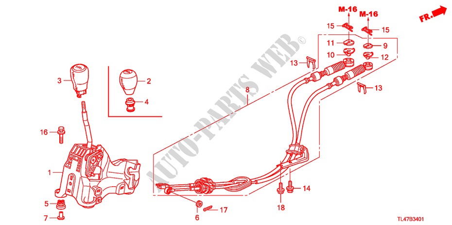 OVERSCHAKELHENDEL (DIESEL) voor Honda ACCORD TOURER 2.2 ES-GT 5 deuren 6-versnellings handgeschakelde versnellingsbak 2009