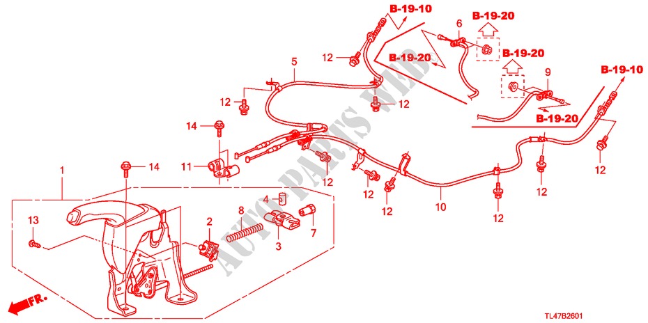 PARKEERREM(RH) voor Honda ACCORD TOURER 2.2 ES-GT 5 deuren 6-versnellings handgeschakelde versnellingsbak 2009