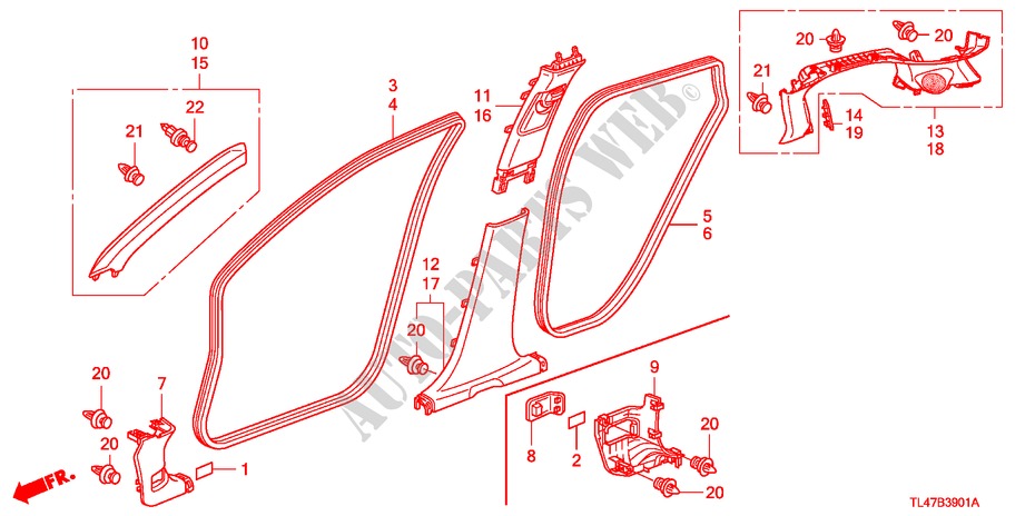 PILAAR AFWERKING(RH) voor Honda ACCORD TOURER 2.0 ES-GT 5 deuren 5-traps automatische versnellingsbak 2009