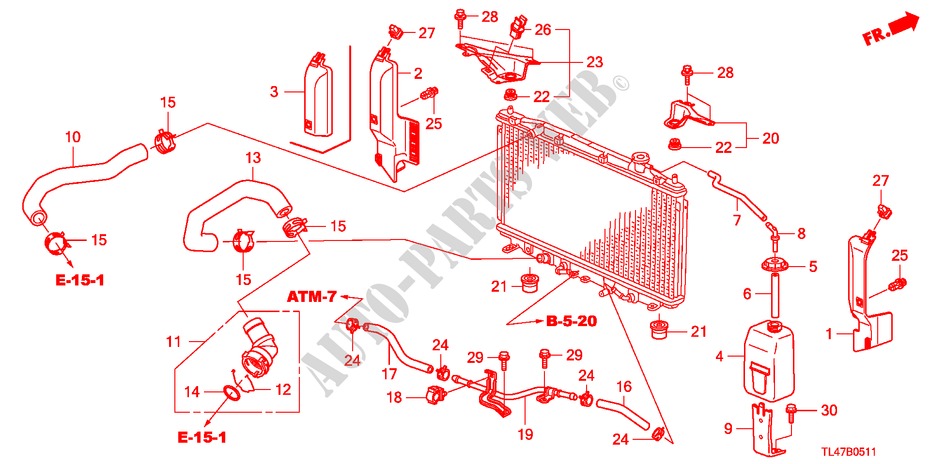 RADIATOR SLANG/RESERVETANK(2.4L) voor Honda ACCORD TOURER 2.4 TYPE S 5 deuren 6-versnellings handgeschakelde versnellingsbak 2009