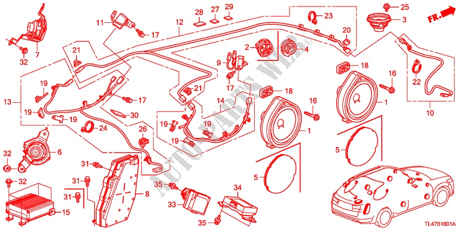 RADIO ANTENNE/LUIDSPREKER (RH) voor Honda ACCORD TOURER 2.2 ES-GT 5 deuren 6-versnellings handgeschakelde versnellingsbak 2009