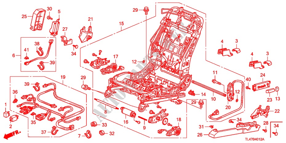 V. ZITTING COMPONENTEN (L.)(VOLLEDIG BEKRACHTIGDE ZITTING) (1) voor Honda ACCORD TOURER 2.4 EXECUTIVE 5 deuren 5-traps automatische versnellingsbak 2009
