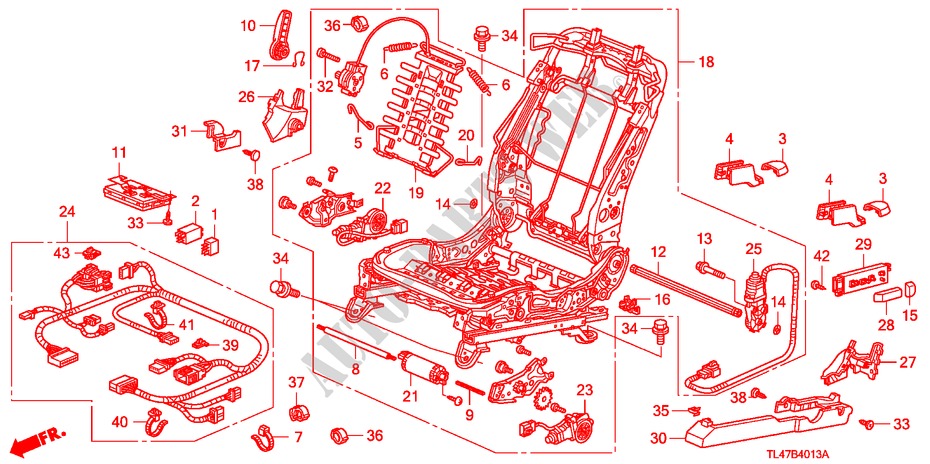 V. ZITTING COMPONENTEN (L.)(VOLLEDIG BEKRACHTIGDE ZITTING) (2) voor Honda ACCORD TOURER 2.2 EXECUTIVE 5 deuren 6-versnellings handgeschakelde versnellingsbak 2009