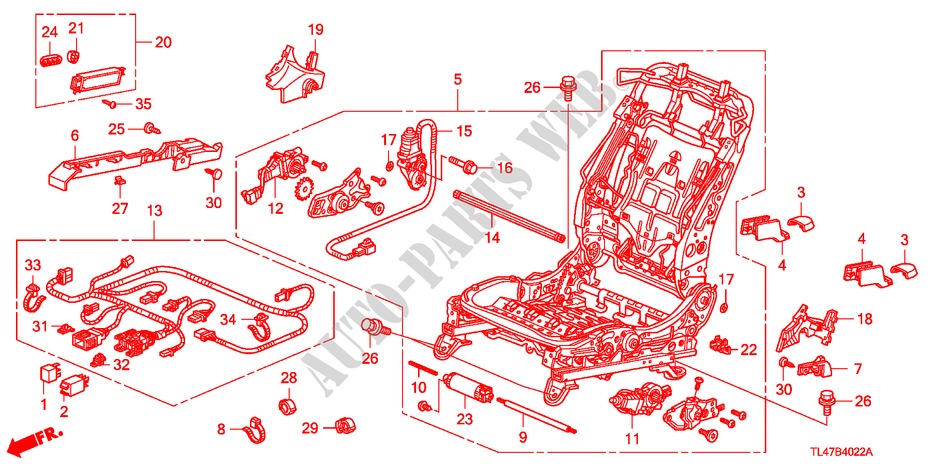 V. ZITTING COMPONENTEN (R.)(VOLLEDIG BEKRACHTIGDE ZITTING) (1) voor Honda ACCORD TOURER 2.2 EXECUTIVE 5 deuren 6-versnellings handgeschakelde versnellingsbak 2009