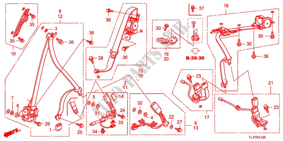 VEILIGHEIDSRIEMEN voor Honda ACCORD TOURER 2.0 ES 5 deuren 6-versnellings handgeschakelde versnellingsbak 2009