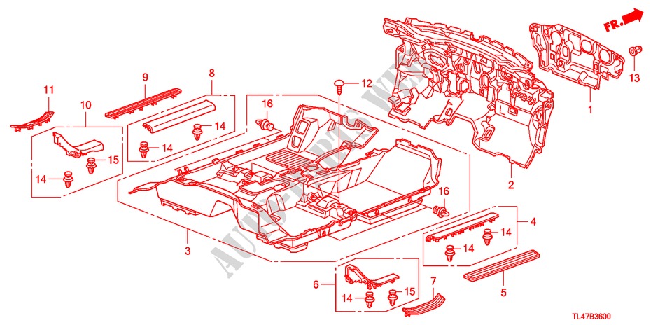 VLOERMAT voor Honda ACCORD TOURER 2.4 EXECUTIVE 5 deuren 6-versnellings handgeschakelde versnellingsbak 2009