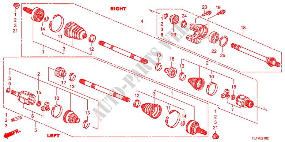 VOOR AANDRIJFAS/HALVE AS(DIESEL) voor Honda ACCORD TOURER 2.2 S 5 deuren 5-traps automatische versnellingsbak 2009
