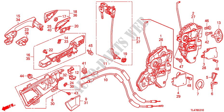 VOOR PORTIER SLOTEN/ BUITEN HENDEL voor Honda ACCORD TOURER 2.0 COMFORT 5 deuren 5-traps automatische versnellingsbak 2009