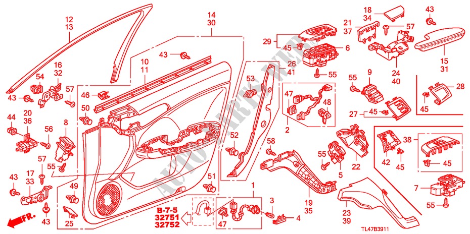 VOOR PORTIER VOERING(RH) voor Honda ACCORD TOURER 2.2 ES-GT 5 deuren 6-versnellings handgeschakelde versnellingsbak 2009