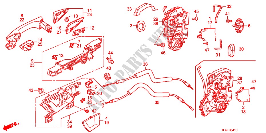 ACHTER PORTIER SLOTEN/BUITEN HENDEL voor Honda ACCORD TOURER 2.4 S 5 deuren 6-versnellings handgeschakelde versnellingsbak 2011