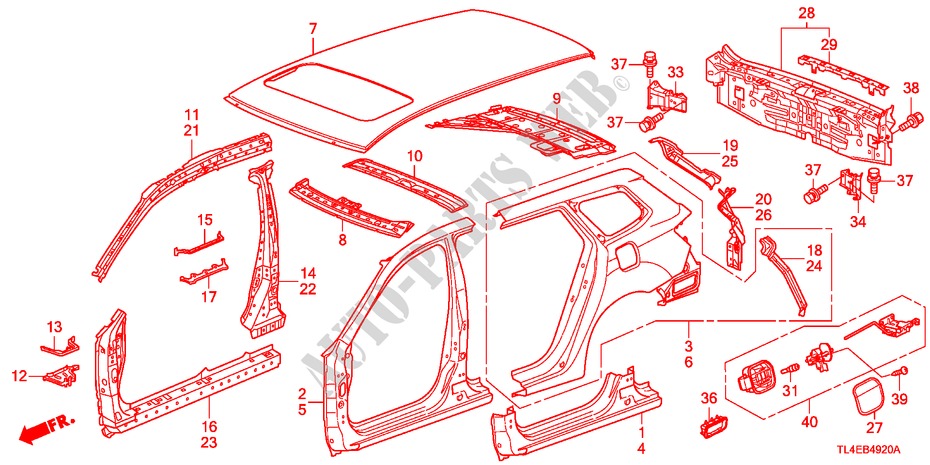 BUITEN PANELEN/ACHTER PANEEL voor Honda ACCORD TOURER 2.4 EXECUTIVE 5 deuren 5-traps automatische versnellingsbak 2010