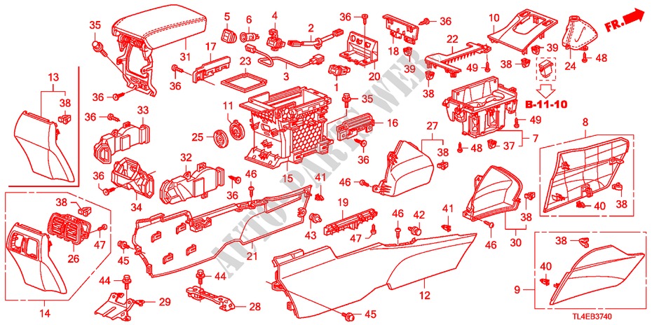 CONSOLE(LH) voor Honda ACCORD TOURER 2.2 EXECUTIVE 5 deuren 5-traps automatische versnellingsbak 2011