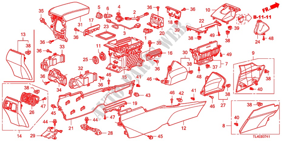 CONSOLE(RH) voor Honda ACCORD TOURER 2.2 EXECUTIVE 5 deuren 6-versnellings handgeschakelde versnellingsbak 2011