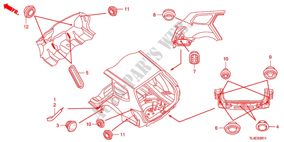 DOORVOERTULLE(ACHTER) voor Honda ACCORD TOURER 2.2 ES-GT 5 deuren 6-versnellings handgeschakelde versnellingsbak 2010
