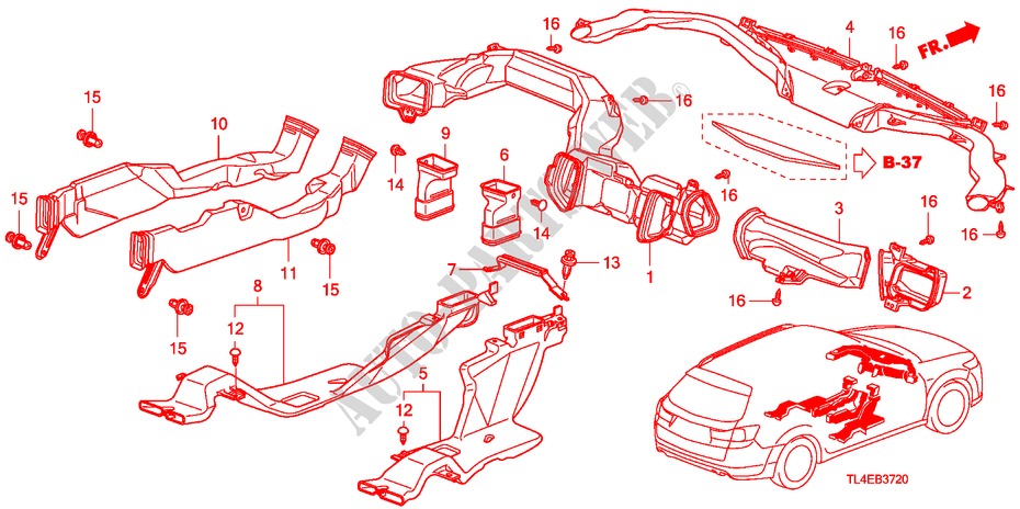 KANAAL(LH) voor Honda ACCORD TOURER 2.4 EXECUTIVE 5 deuren 5-traps automatische versnellingsbak 2010