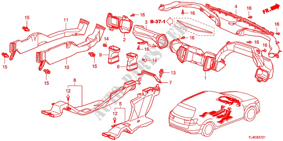 KANAAL(RH) voor Honda ACCORD TOURER 2.2 EX 5 deuren 5-traps automatische versnellingsbak 2010