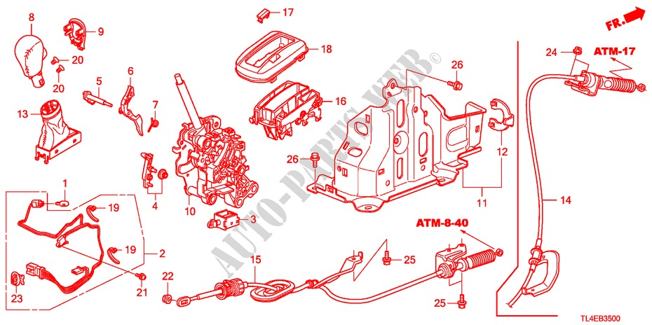KEUZEHENDEL(LH) voor Honda ACCORD TOURER 2.2 ELEGANCE PTG 5 deuren 5-traps automatische versnellingsbak 2011