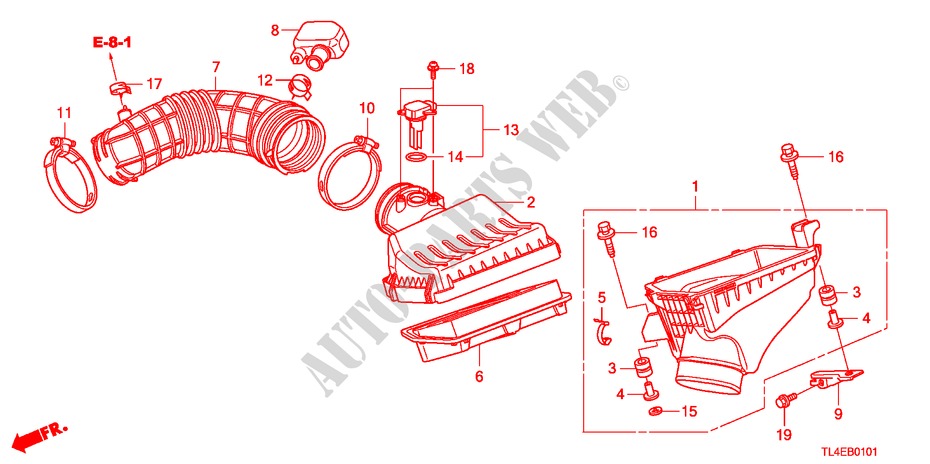 LUCHTFILTER(2.4L) voor Honda ACCORD TOURER 2.4 EXECUTIVE 5 deuren 5-traps automatische versnellingsbak 2010