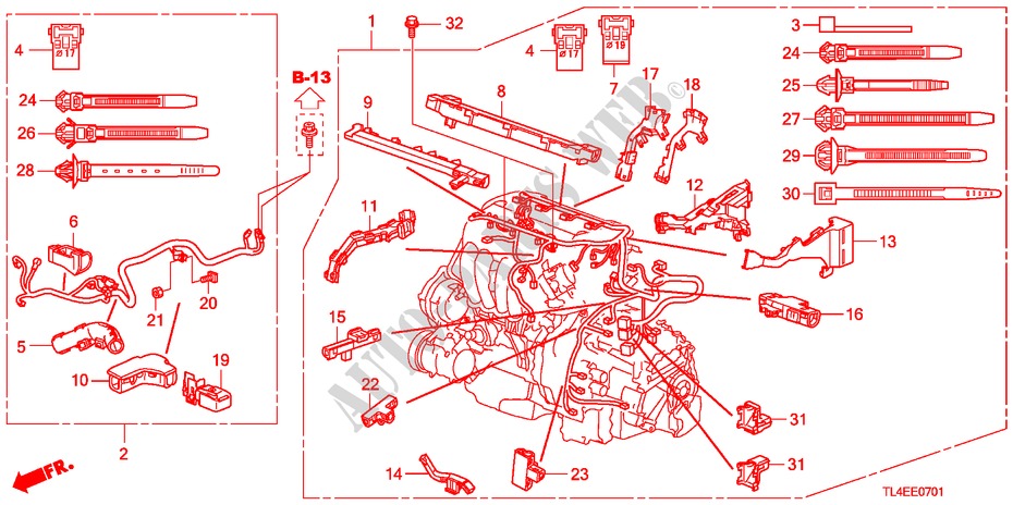 MOTOR BEDRADINGSBUNDEL(2.4L) voor Honda ACCORD TOURER 2.4 EXECUTIVE 5 deuren 5-traps automatische versnellingsbak 2010