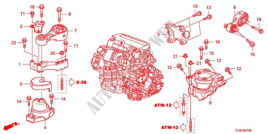 MOTOR BEVESTIGINGEN(DIESEL)(AT) voor Honda ACCORD TOURER 2.2 EX 5 deuren 5-traps automatische versnellingsbak 2010