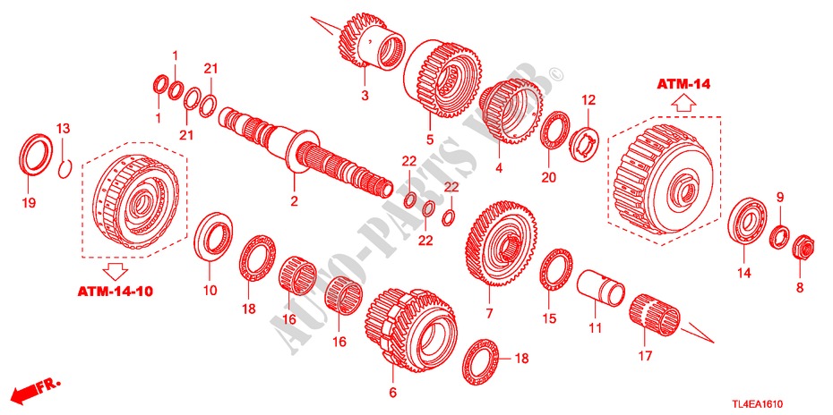 SECUNDAIRE AS(DIESEL) voor Honda ACCORD TOURER 2.2 EXECUTIVE 5 deuren 5-traps automatische versnellingsbak 2011