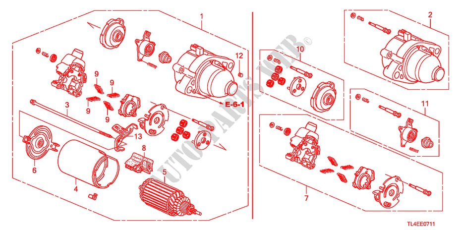 STARTMOTOR(MITSUBA)(2.4L) voor Honda ACCORD TOURER 2.4 EXECUTIVE 5 deuren 5-traps automatische versnellingsbak 2010