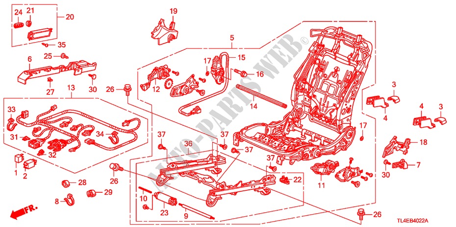 V. ZITTING COMPONENTEN(R.)(VOLLEDIG BEKRACHTIGDE ZITTING)(1) voor Honda ACCORD TOURER 2.4 EXECUTIVE 5 deuren 5-traps automatische versnellingsbak 2010