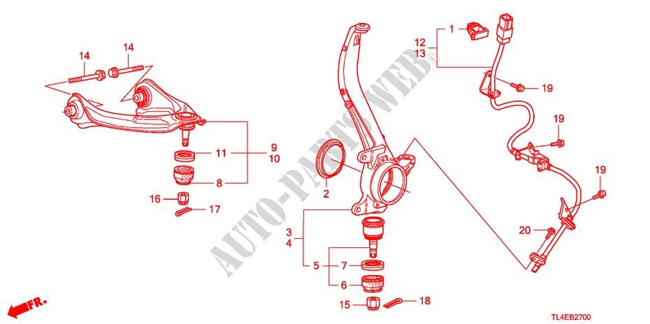 VOOR KNOKKEL voor Honda ACCORD TOURER 2.2 EXECUTIVE 5 deuren 5-traps automatische versnellingsbak 2010
