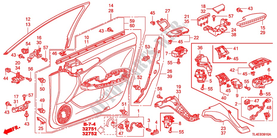 VOOR PORTIER VOERING(LH) voor Honda ACCORD TOURER 2.4 EXECUTIVE 5 deuren 5-traps automatische versnellingsbak 2010