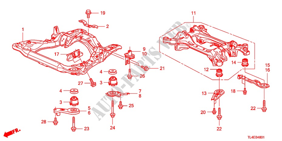 VOOR SUB FRAME/ACHTER BALK(DIESEL) voor Honda ACCORD TOURER 2.2 EXECUTIVE 5 deuren 6-versnellings handgeschakelde versnellingsbak 2011