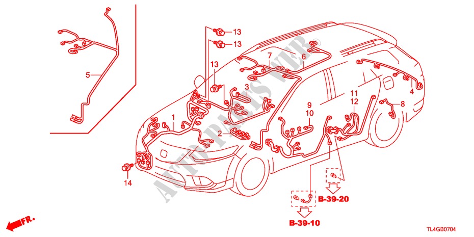 BEDRADINGSBUNDEL(3)(LH) voor Honda ACCORD TOURER 2.2 EXECUTIVE 5 deuren 5-traps automatische versnellingsbak 2012