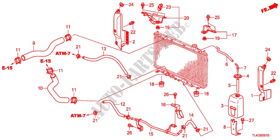 RADIATOR SLANG/RESERVETANK(2.0L) voor Honda ACCORD TOURER 2.0 S 5 deuren 5-traps automatische versnellingsbak 2012