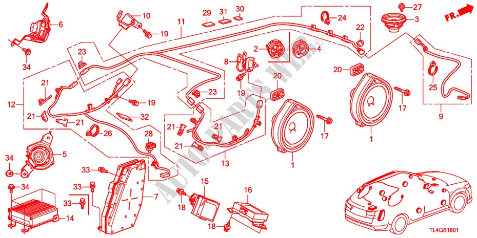 RADIO ANTENNE/LUIDSPREKER(RH) voor Honda ACCORD TOURER 2.0 S 5 deuren 5-traps automatische versnellingsbak 2012