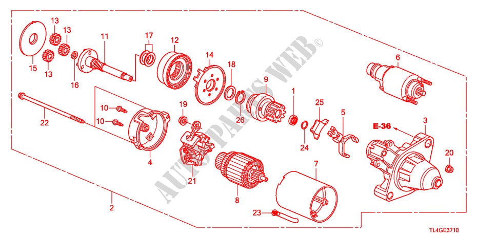STARTMOTOR(DENSO)(DIESEL)(MT) voor Honda ACCORD TOURER 2.2 EXECUTIVE 5 deuren 6-versnellings handgeschakelde versnellingsbak 2012