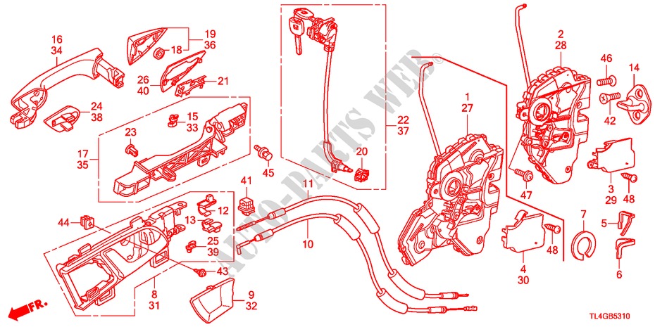 VOOR PORTIER SLOTEN/BUITEN HENDEL voor Honda ACCORD TOURER 2.0 COMFOT 5 deuren 6-versnellings handgeschakelde versnellingsbak 2012