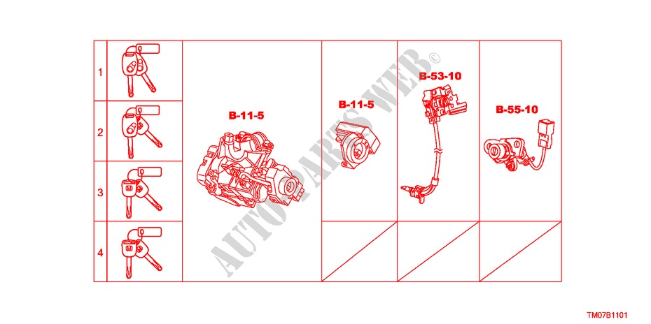 SLEUTEL CILINDER SET(LH) voor Honda CITY 1.4LS 4 deuren 5-traps automatische versnellingsbak 2010
