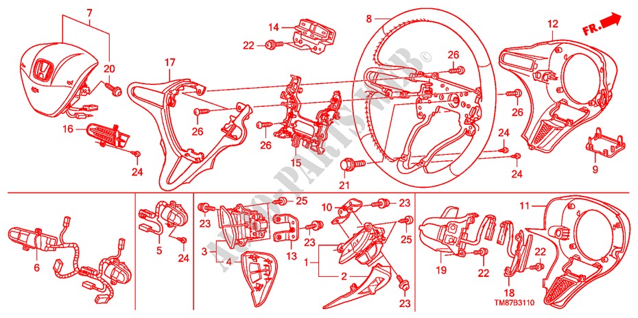 STUURWIEL(SRS) voor Honda INSIGHT ELEGANCE 5 deuren CVT versnellingsbak 2010