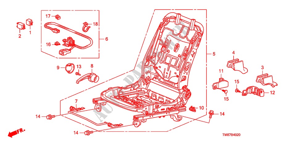 V. ZITTING COMPONENTEN(R.) voor Honda INSIGHT ELEGANCE 5 deuren CVT versnellingsbak 2010
