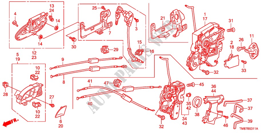 VOORPORTIER SLOT/BUITEN HENDEL(RH) voor Honda INSIGHT SE 5 deuren CVT versnellingsbak 2011
