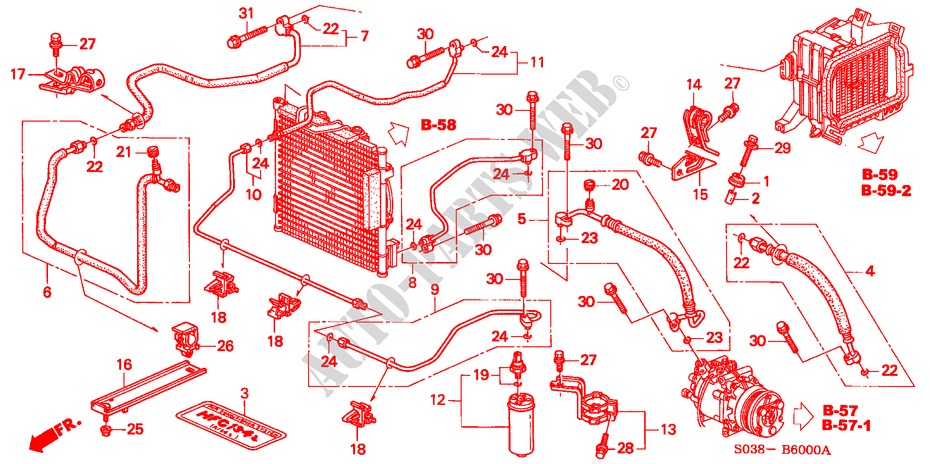 AIRCONDITIONER (SLANGEN/PIJPEN)(LH) voor Honda CIVIC LXI 3 deuren 4-traps automatische versnellingsbak 1998
