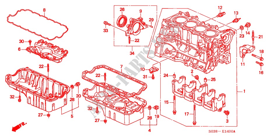 CILINDERBLOK/OLIEPAN (SOHC/SOHC VTEC) voor Honda CIVIC LXI 3 deuren 4-traps automatische versnellingsbak 1998