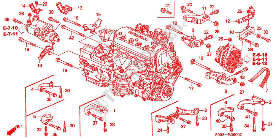 GENERATOR BEUGEL/ MOTOR VERSTIJVING voor Honda CIVIC LXI 3 deuren 4-traps automatische versnellingsbak 1998
