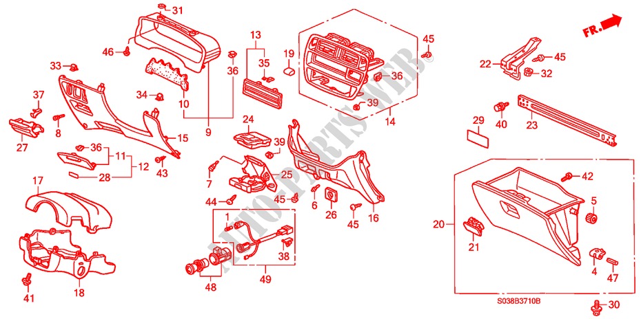 INSTRUMENTEN AFWERKING(LH) voor Honda CIVIC LXI 3 deuren 4-traps automatische versnellingsbak 1998