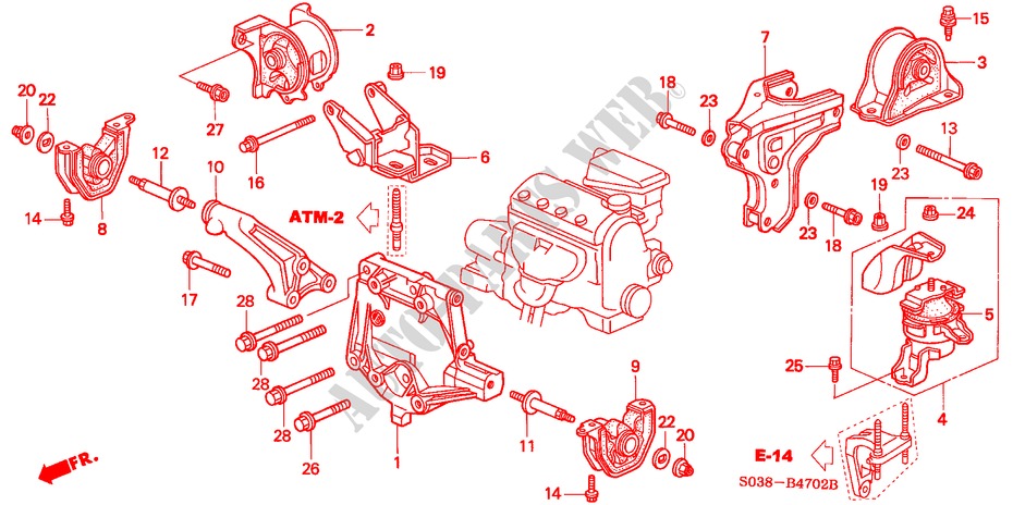 MOTOR BEVESTIGINGEN(3) voor Honda CIVIC LXI 3 deuren 4-traps automatische versnellingsbak 1998