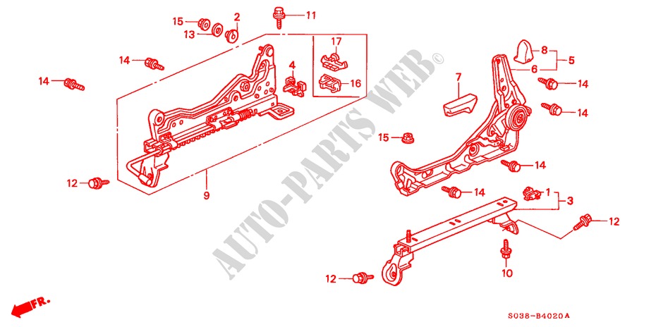 V. ZITTING COMPONENTEN (L.)(1) voor Honda CIVIC LXI 3 deuren 4-traps automatische versnellingsbak 1998