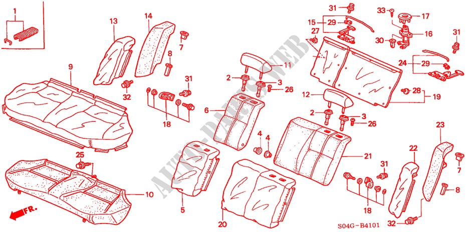 ACHTER ZITTING (EX/EXI/GLI/VTI/SIR) voor Honda CIVIC EXI 4 deuren 5-versnellings handgeschakelde versnellingsbak 2000