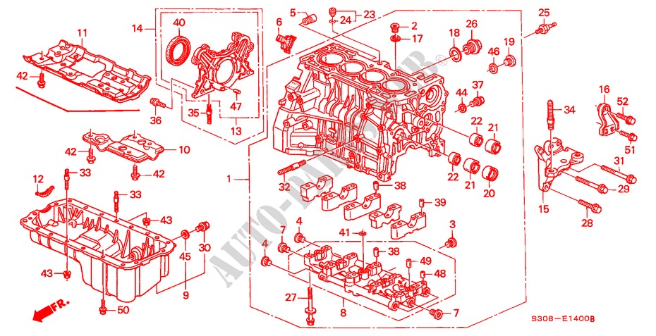 CILINDERBLOK/OLIEPAN (SOHC/DOHC) voor Honda PRELUDE SI 2 deuren 5-versnellings handgeschakelde versnellingsbak 2000